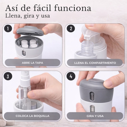 Velari – Dispensador 4 en 1 Compacto para Viaje