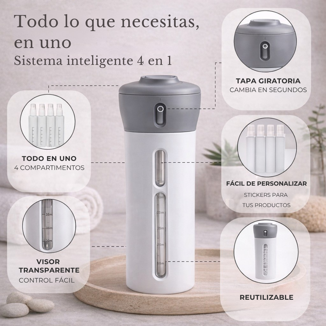 Velari – Dispensador 4 en 1 Compacto para Viaje