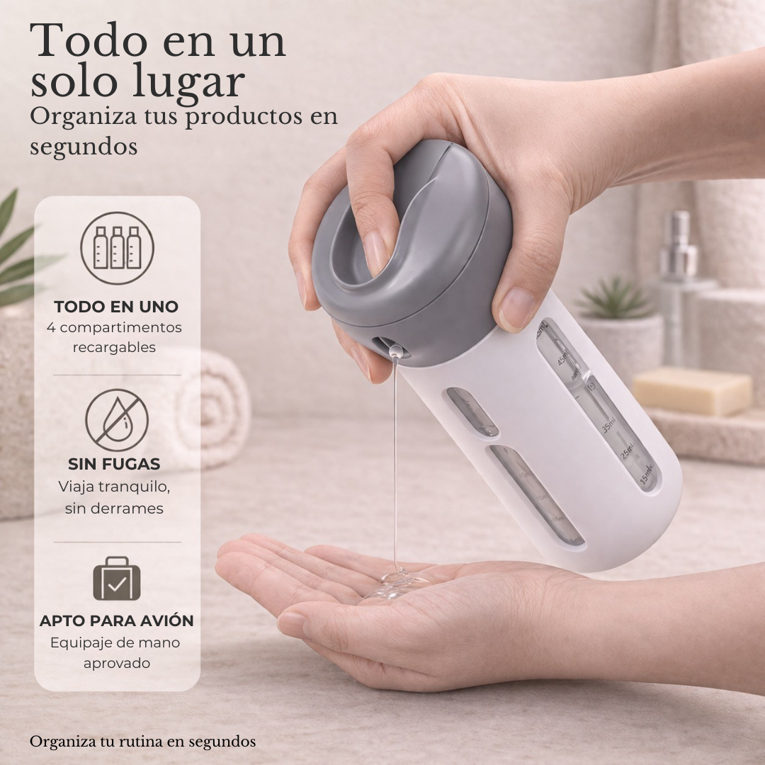 Velari – Dispensador 4 en 1 Compacto para Viaje