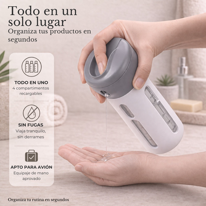 Velari – Dispensador 4 en 1 Compacto para Viaje